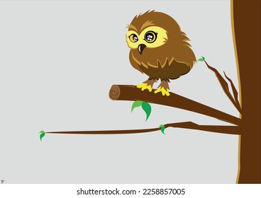 Cute Owl On The Tree, Design by Tayebeh Poornasiri, The open layer file is available and will be sent upon request