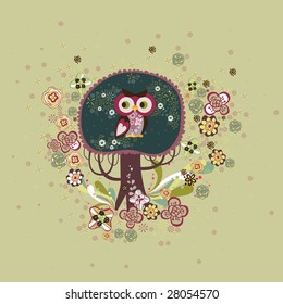 cute owl on a tree design