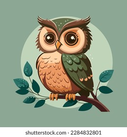 cute owl on a tree with green background illustration vector