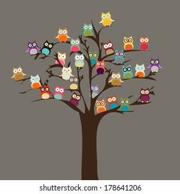 Cute Owl on Tree | Vector Background