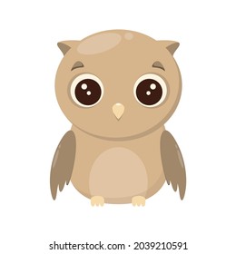 Cute owl on a white background. Children's illustration of an animal in a cartoon style. An isolated object.