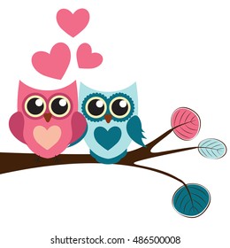 Cute Owl Pattern Background for Valentines Day with Hearts and Place for Your Text Vector Illustration EPS10