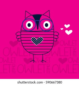 cute owl pattern, childish pattern with owl, T-shirt design for kids vector illustration