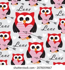 Cute owl pattern and heart shape for valentine or wedding card