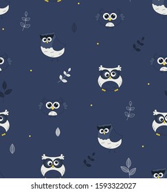 Cute owl pattern illustration. Cute little birds