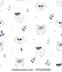 Cute owl pattern illustration. Cute little birds