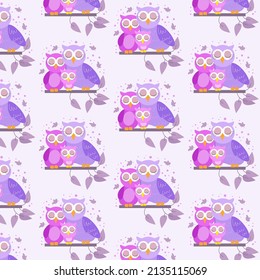 cute owl pattern with leaves and flowers all around
