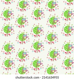 cute owl pattern perched. Vector texture in childish style great for fabric and textile, wallpapers, web page backgrounds, cards and banners design
