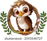 Cute owl perched on a decorative branch