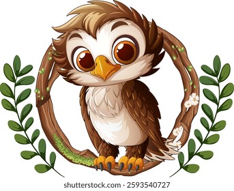 Cute owl perched on a decorative branch