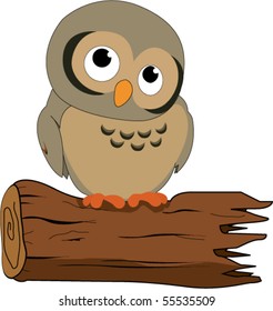 cute owl perched on log (white background)
