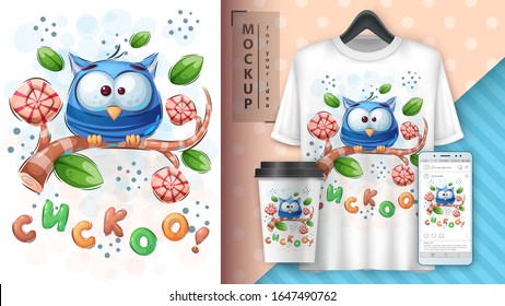 Cute owl poster and merchandising. Vector eps 10