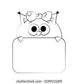 Cute Owl with poster without text in black and white for congratulation