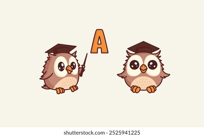 Cute owl print vector set for children's educational books