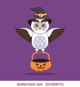 Cute Owl with Pumpkin Cartoon Vector Illustration