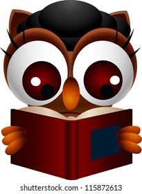 cute owl reading book