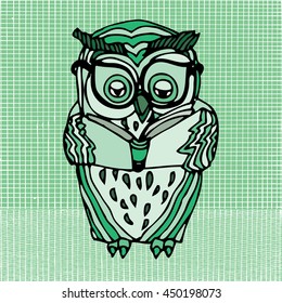 Cute owl reading a book