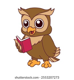 Cute Owl Reading a Book Cartoon