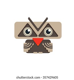 Cute Owl with red nose on white background. Flat Vector Illustration