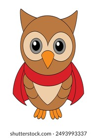 Cute owl with red scarf vector illustration
