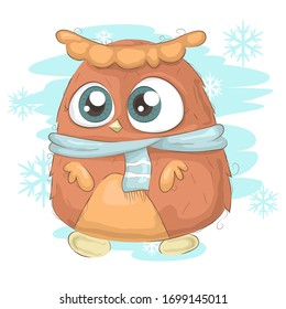 Cute owl with scarf and decorations