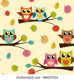 Cute Owl Seamless Pattern Background Vector Illustration EPS10
