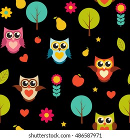 Cute Owl Seamless Pattern Background Vector Illustration EPS10
