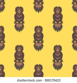 Cute owl seamless pattern. Cartoon style bird. 
