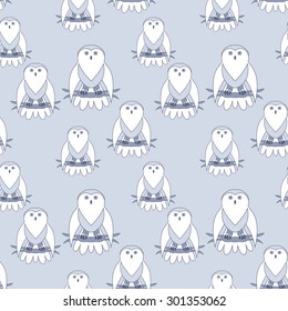 Cute owl seamless pattern. Cartoon style bird.