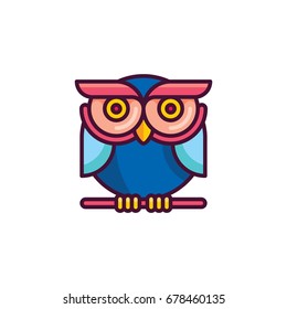 cute owl sign. modern flat style vector line illustration