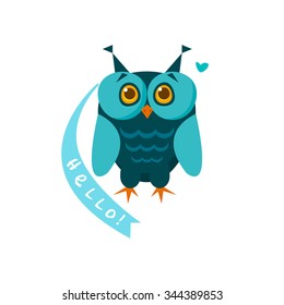 Cute owl with a sign for text, vector illustration