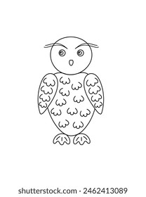 Cute owl simple doodle outline hand drawn vector illustration, forest wild little bird fairy tale Halloween character, autumn seasonal animal image for poster, greeting card, invitation