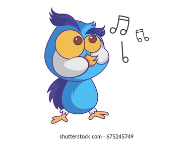 Cute Owl singing. Vector Illustration. Isolated on white background.