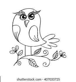 Cute owl sitting on branch