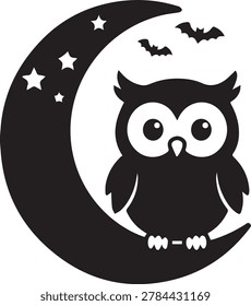 Cute owl sitting crescent