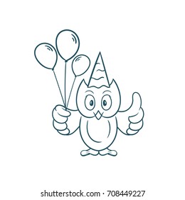 cute owl sketch line happy birth day illustration