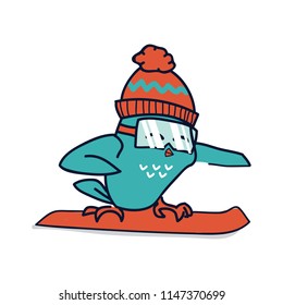 Cute Owl ski club Mascot logo character illustration.