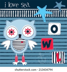 cute owl skipper striped background vector illustration