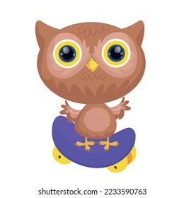 Cute owl with a snowboard in blue