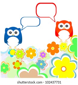 cute owl with speech bubbles holiday card. vector