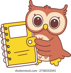 Cute Owl sticker icon. Funny Owl bring a book