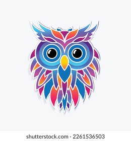 Cute owl sticker and white stokes  Colorful gradient owl icon paper white background and shadow  Vector trendy illustration  Character design gradient style sticker and color drawings 