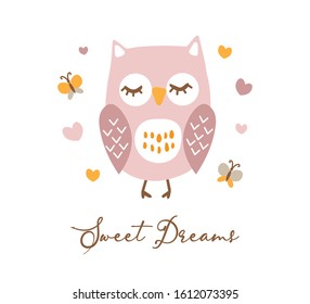 Cute Owl With Sweet Dreams Slogan