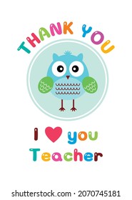 cute owl thank you teacher gift card vector