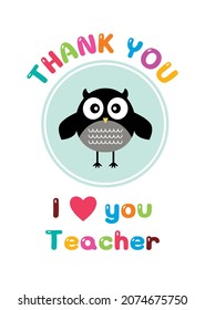 cute owl thank you teacher gift card vector
