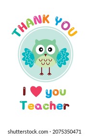 cute owl thank you teacher gift card vector