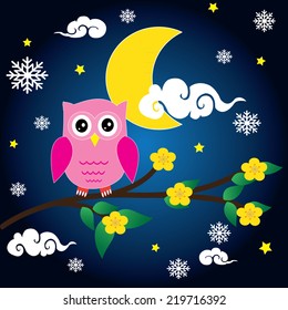 Cute Owl Unique Snowflakes Winter Vector
