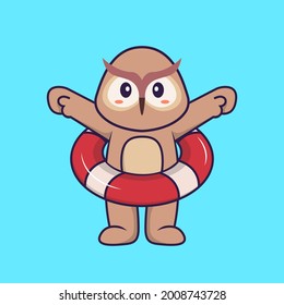 Cute owl using a float. Animal cartoon concept isolated. Can used for t-shirt, greeting card, invitation card or mascot.