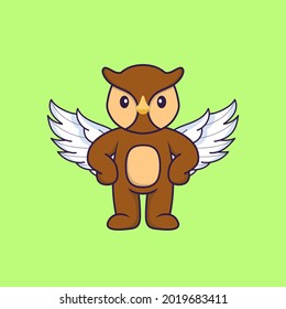 Cute owl using wings. Animal cartoon concept isolated. Can used for t-shirt, greeting card, invitation card or mascot.