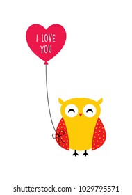 cute owl valentine greeting with balloon